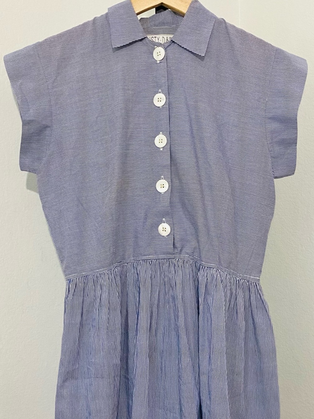 Christy Dawn Piper Blue White Pinstripe Retro Midi Dress Size Small French Girl - Picture 6 of 14